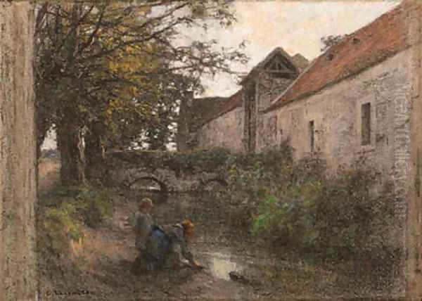 Laveuses, petit pont du Ru Chailly Oil Painting by Leon Augustin Lhermitte