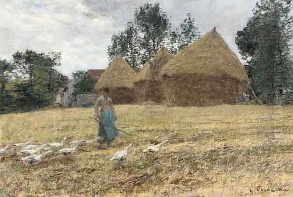 Le Troupeau d'Oies pres des Meules Oil Painting by Leon Augustin Lhermitte