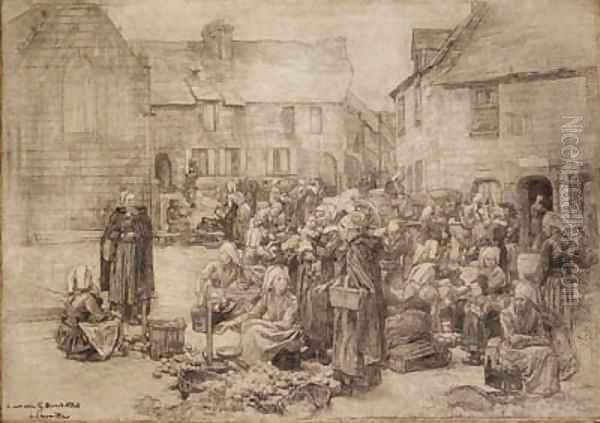 Le March aux pommes de Landerneau (The Apple Market at Landerneau) Oil Painting by Leon Augustin Lhermitte