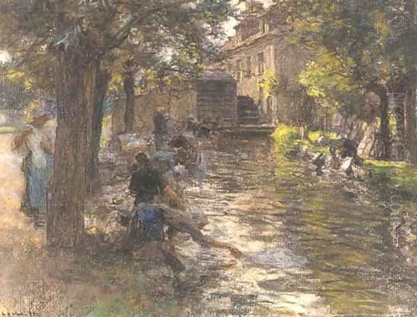 Washerwomen on the Banks of a River Oil Painting by Leon Augustin Lhermitte