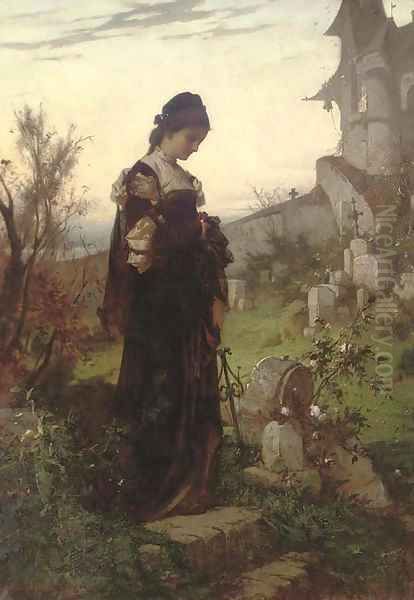 A stroll in the churchyard Oil Painting by Sandor Liezen-Mayer