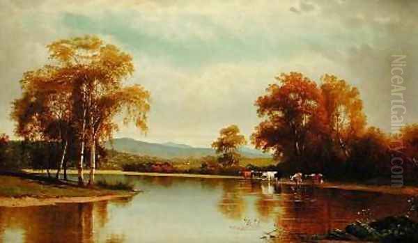 Cattle by a Stream Oil Painting by Clinton Loveridge