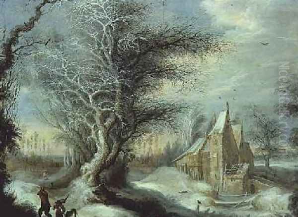 Winter Landscape with a Woodcutter Oil Painting by Gijsbrecht Leytens