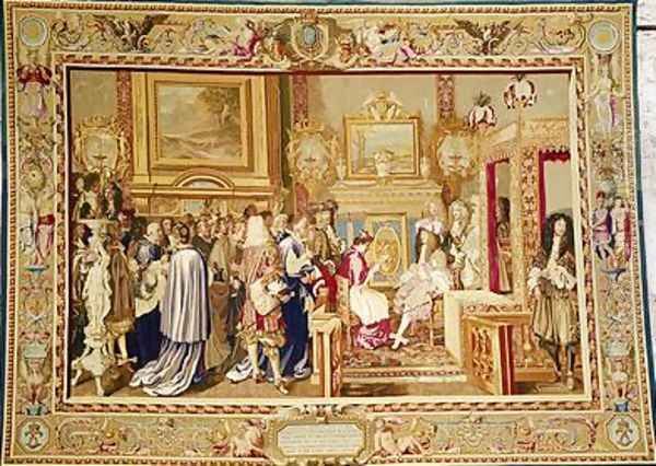 The Audience of Cardinal Chigi with Louis XIV 1638-1715 at Fontainebleau Oil Painting by Charles Le Brun