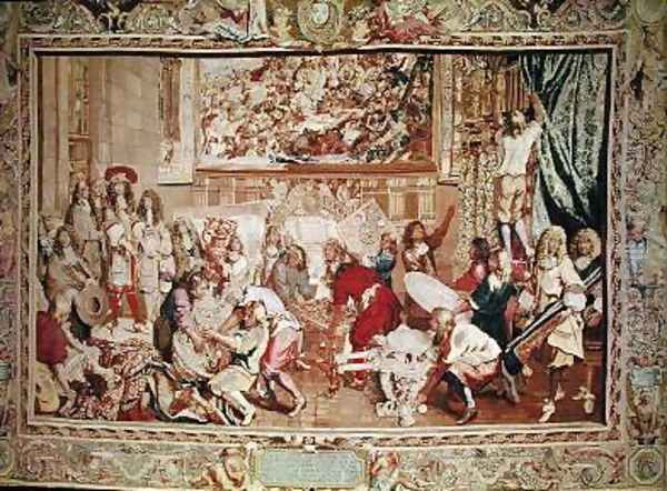 Louis XIV 1638-1715 visiting the Gobelins factory Oil Painting by Charles Le Brun