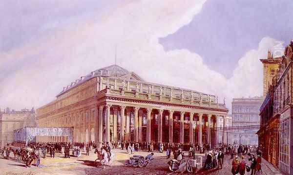 Vue Du Theature De Victor Louis A Bordeaux (View of the Victor Louis Theatre in Bordeaux) Oil Painting by Jean Jacques Alban de Lesgallery