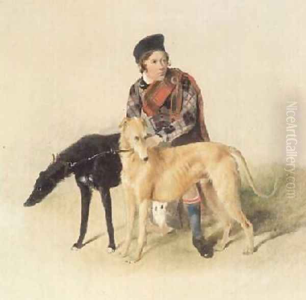 A Ghillie and two Deerhounds Oil Painting by Landseer, Sir Edwin