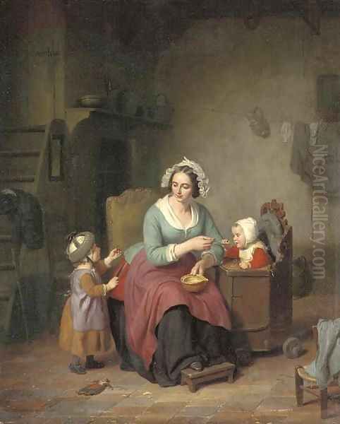 Feeding the Children Oil Painting by Basile De Loose