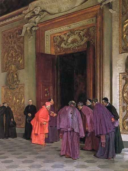 Receiving the Cardinal Oil Painting by Tito-Giovanni Lessi