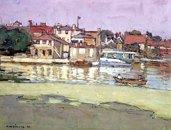 Kingston Boathouses Oil Painting by Horace Mann Livens