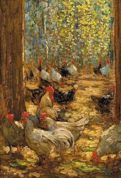 Chickens in the yard Oil Painting by Horace Mann Livens