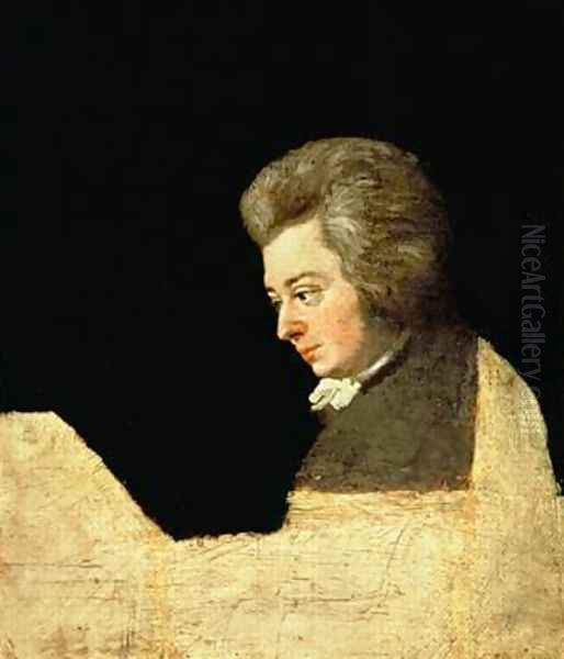 Portrait of Wolfgang Amadeus Mozart 1756-91 at the Piano Oil Painting by Joseph Lange