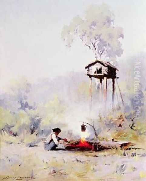 Campfire Oil Painting by Sidney Laurence