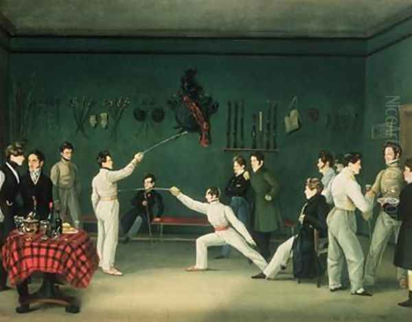 A Fencing Scene Oil Painting by Adolphe Ladurner