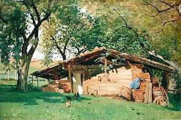 A Hut at Chiemsee 1872 Oil Painting by Ascan Lutteroth