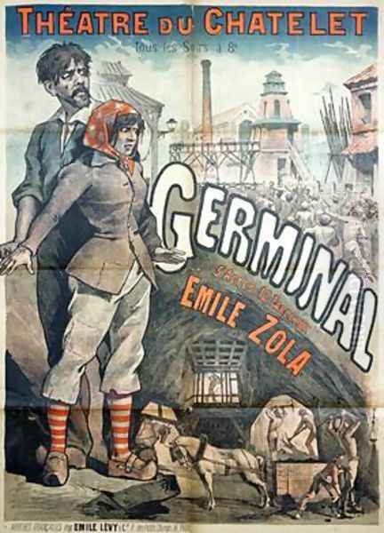 Poster advertising a performance of the play Germinal by Emile Zola 1840-1902 at the Theatre du Chatelet Oil Painting by Emile Levy