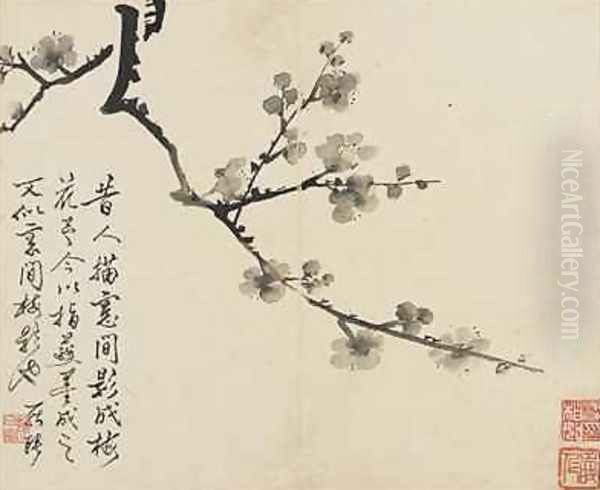 Landscapes Flowers and Birds Plum Qing Dynasty 1780 Oil Painting by Ping Luo