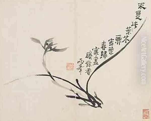 Landscapes Flowers and Birds Orchid Qing Dynasty 1780 Oil Painting by Ping Luo