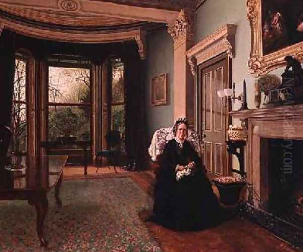 Victorian interior with seated lady Oil Painting by Charles Frederick Lowcock