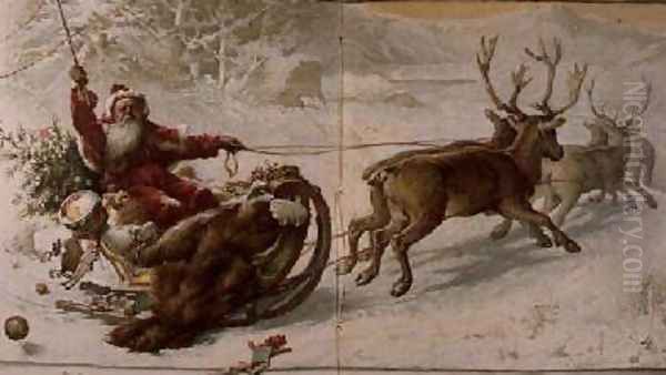 Santa Claus driving his sleigh through the snow Oil Painting by John Lawson