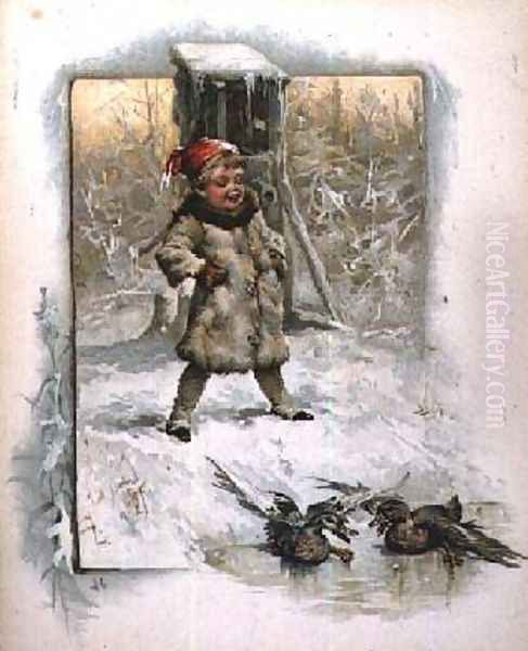 Jack Frost Little boy watching ducks on the ice Oil Painting by John Lawson