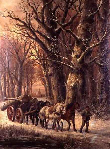 Logging in the Snow 2 Oil Painting by Alexis de Leeuw