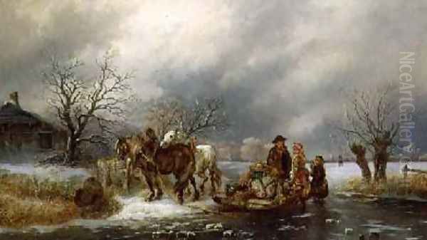 The Frozen River Oil Painting by Alexis de Leeuw