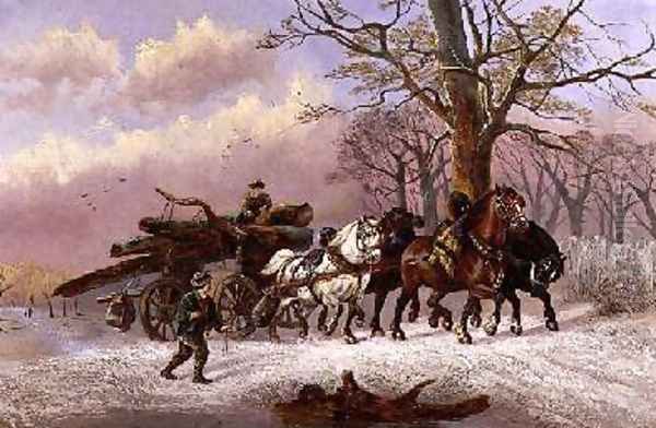 Logging in the Snow Oil Painting by Alexis de Leeuw