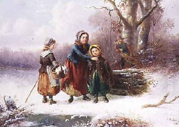 Snow Scene Oil Painting by Alexis de Leeuw