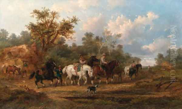 The horse station Oil Painting by Alexis de Leeuw