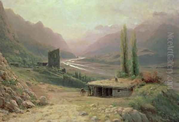 Caucasian Canyon Oil Painting by Lef Feliksovich Lagorio