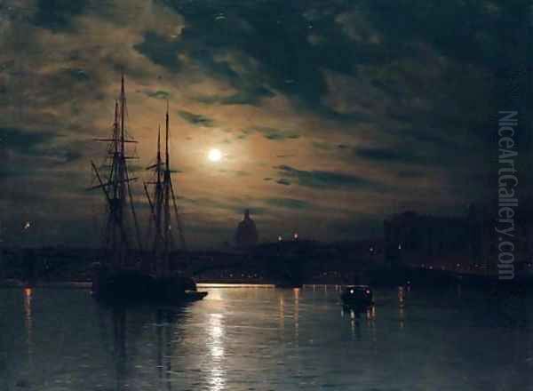 Night on the Neva, St. Petersburg Oil Painting by Lef Feliksovich Lagorio