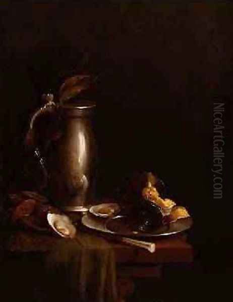 A pewter jug and plate Oil Painting by Simon Luttichuys