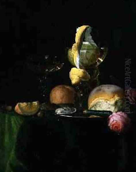 Still Life with a Peeled Lemon in a Roemer Oil Painting by Simon Luttichuys