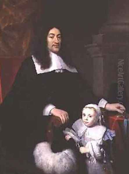 Sir William Davidson of Curriehill with his son Oil Painting by Simon Luttichuys