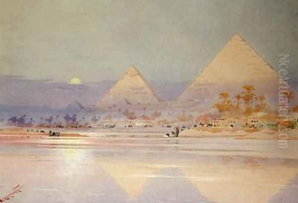 The Pyramids at dusk Oil Painting by Augustus Osborne Lamplough