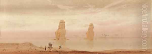 The Colossi of Memnon at sunset Oil Painting by Augustus Osborne Lamplough