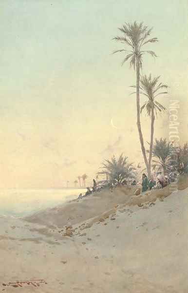 On the banks of the Suez Canal Oil Painting by Augustus Osborne Lamplough