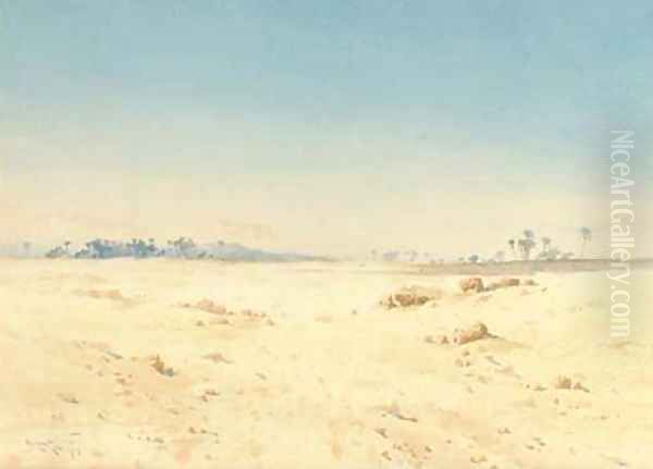 An oasis in the desert Oil Painting by Augustus Osborne Lamplough