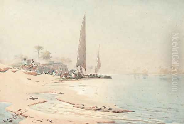 On the banks of the Nile Oil Painting by Augustus Osborne Lamplough