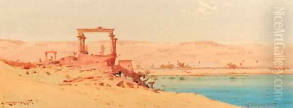 Ruins at Kerlossia, Nubia Oil Painting by Augustus Osborne Lamplough