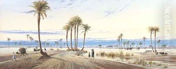 A view of the Nile with a city in the distance Oil Painting by Augustus Osborne Lamplough