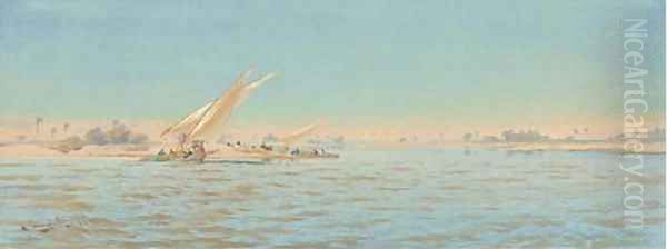 Feluccaas on the Nile Oil Painting by Augustus Osborne Lamplough