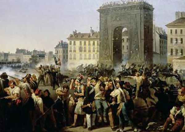 Battle at the Porte Saint-Denis Oil Painting by Hippolyte Lecomte