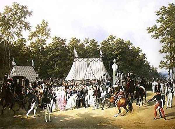 Louis XVIII 1755-1824 Greeting Marie-Caroline-Ferdinande de Bourbon Princess of Sicily at the Croix de Saint-Herem in the Forest at Fontainebleau 15th June 1816 Oil Painting by Hippolyte Lecomte