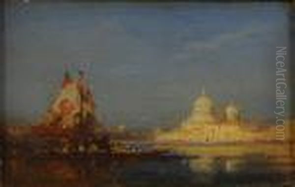 Gondoles Et Voiliers Pres De La Salute Oil Painting by Henri Duvieux