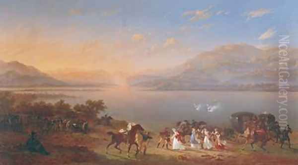 Empress Josephine 1763-1814 arriving to visit Napoleon 1769-1821 in Italy on the banks of Lake Garda Oil Painting by Hippolyte Lecomte