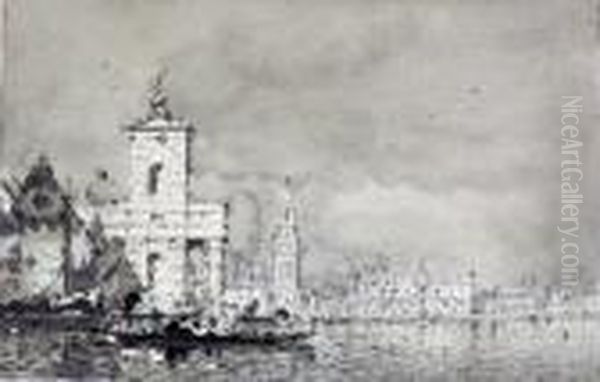 Gondoles A Venise Avec La Salute Dans Le Fond A Droite Oil Painting by Henri Duvieux