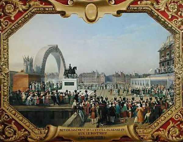 Re-establishment of the Statue of Henri IV 1553-1610 on Pont Neuf Oil Painting by Hippolyte Lecomte