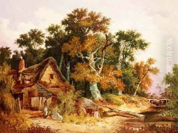 Woodland scene with cottage Oil Painting by John Berney Ladbrooke